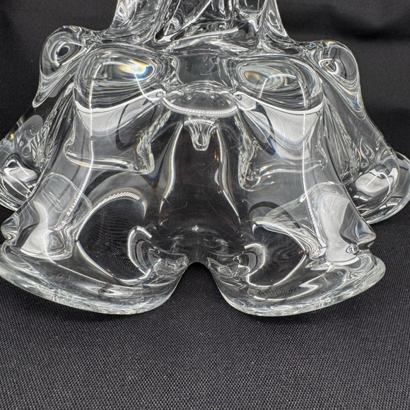 Murano Clear Art Glass Hand Blown Bowl Decorative Candy Dish Ruffled Edge Heavy - Picture 4 of 7